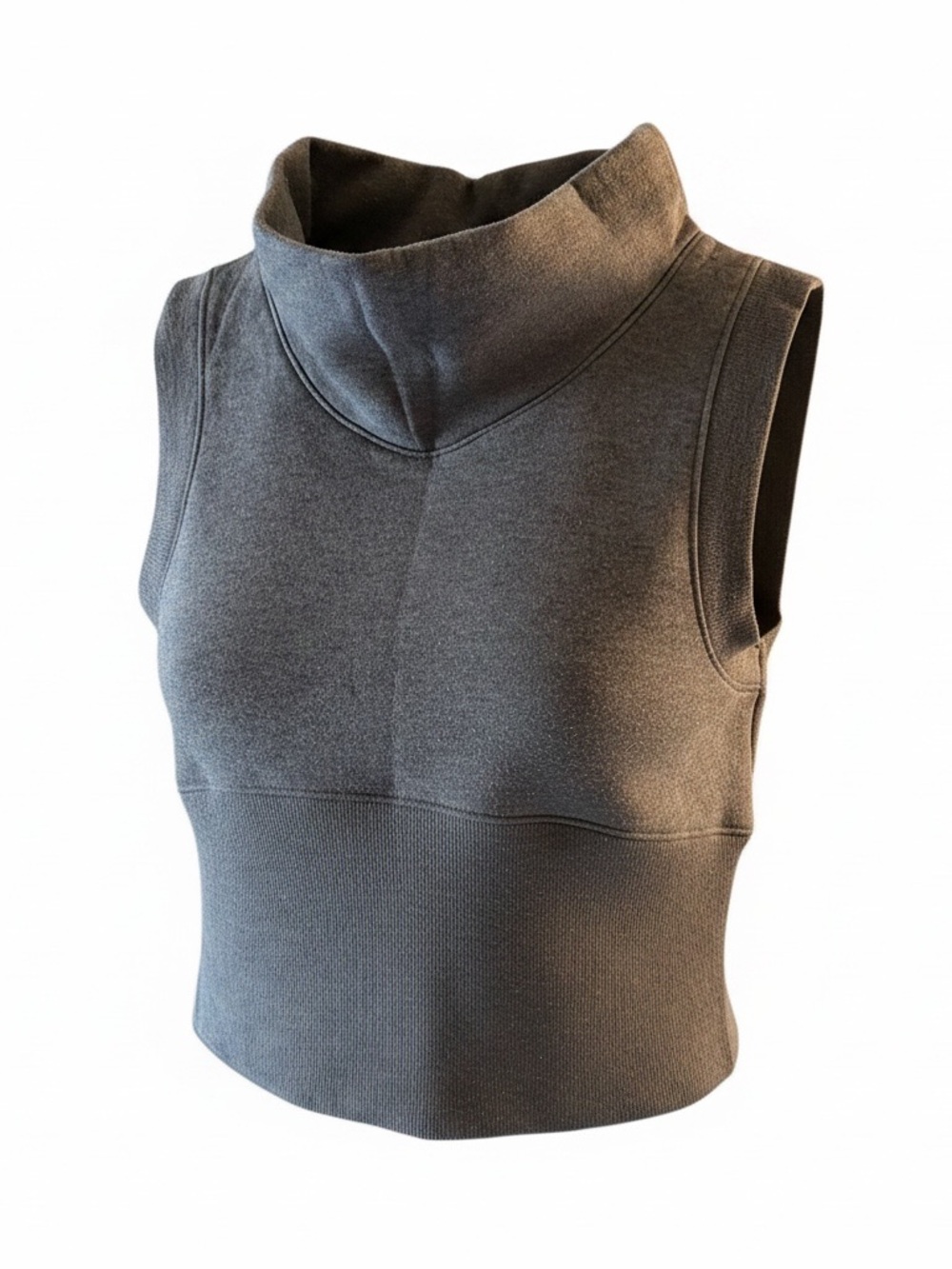 Mauve Sleeveless Turtleneck Crop Top in Charcoal Gray